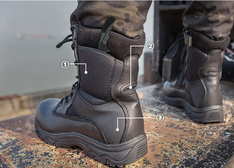 YKK Zipper Full Grain Leather Police Boots